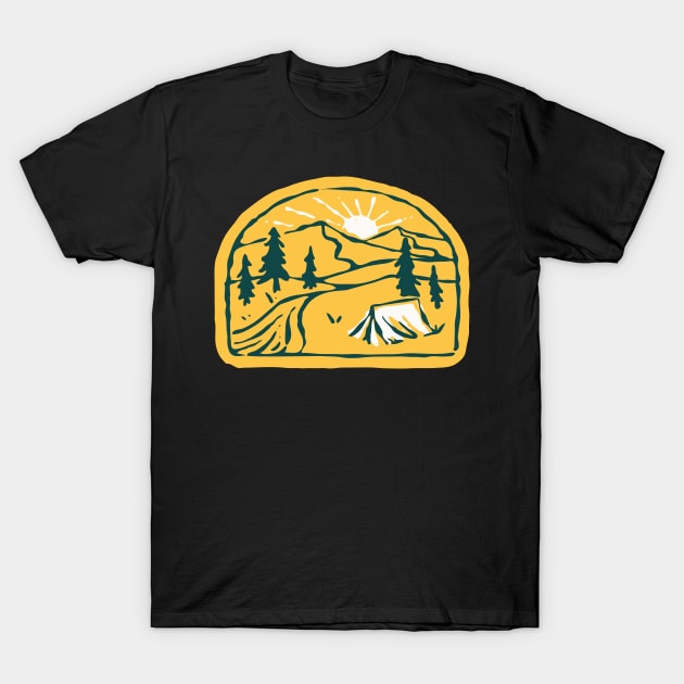 Camp River Hand Drawn T-Shirt by quilimo